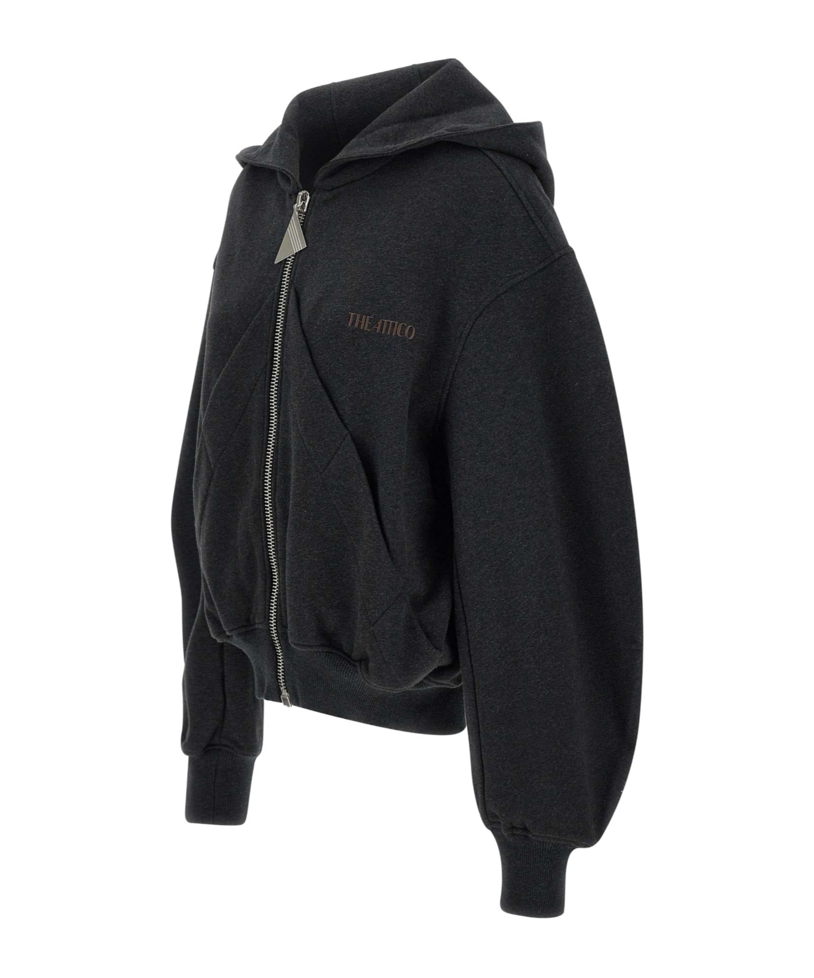 Shop Attico The Logo Zip Puller Hooded Sweatshirt In Black