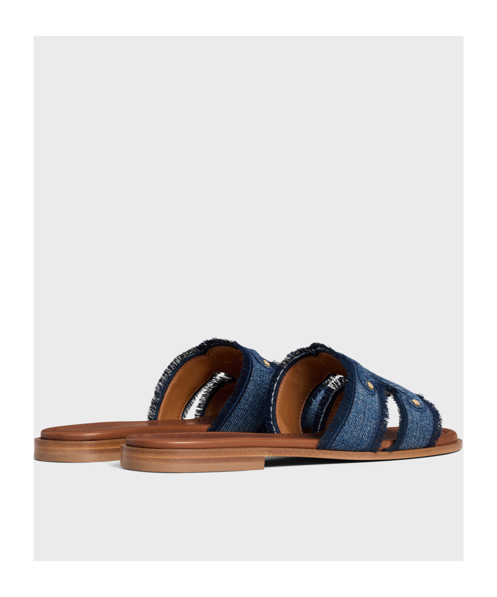 Celine Marina Fringed Mule In Denim In Blue