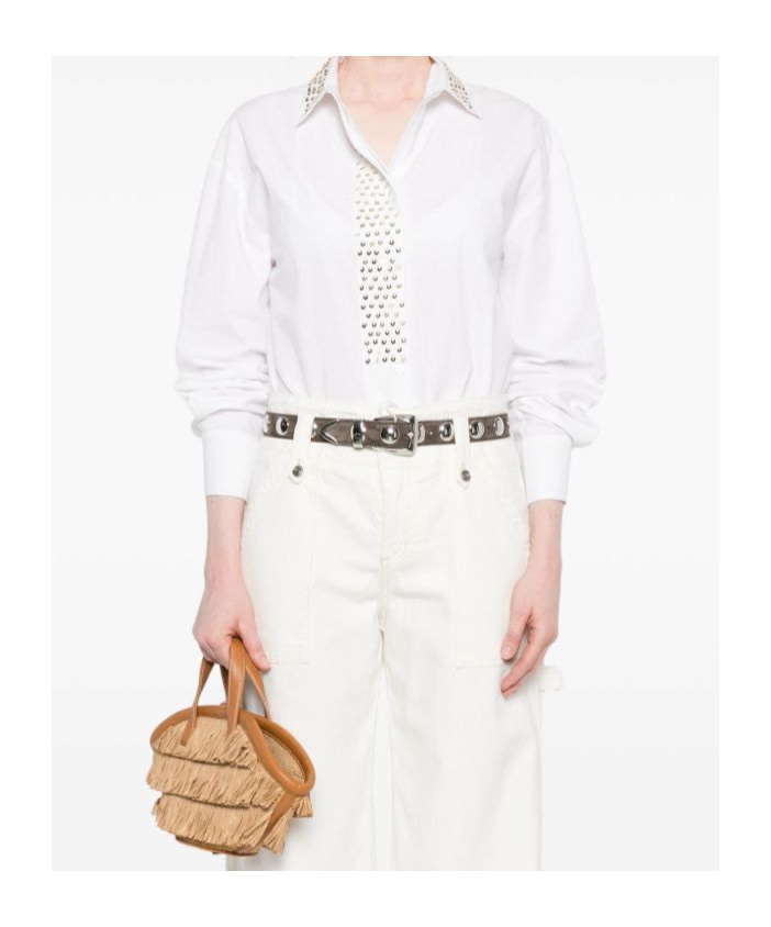 Forte Forte White Cotton Shirt With Gold Crescent Studs In White