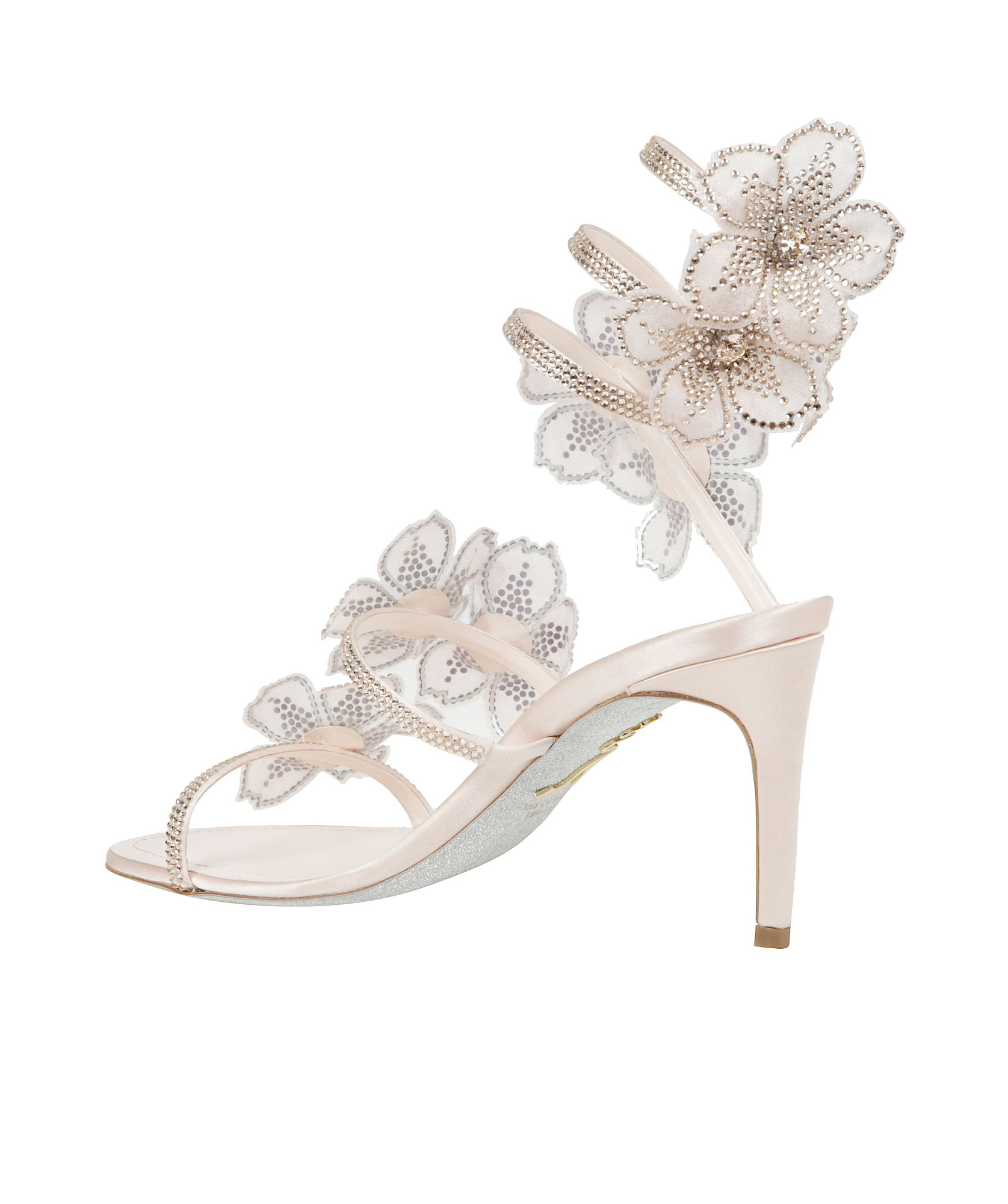 René Caovilla Flower Embellished Ankle Strap Sandals