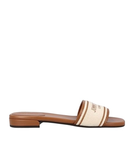 Jimmy Choo Joa Leather Flat Sandals With Round Toe In Brown