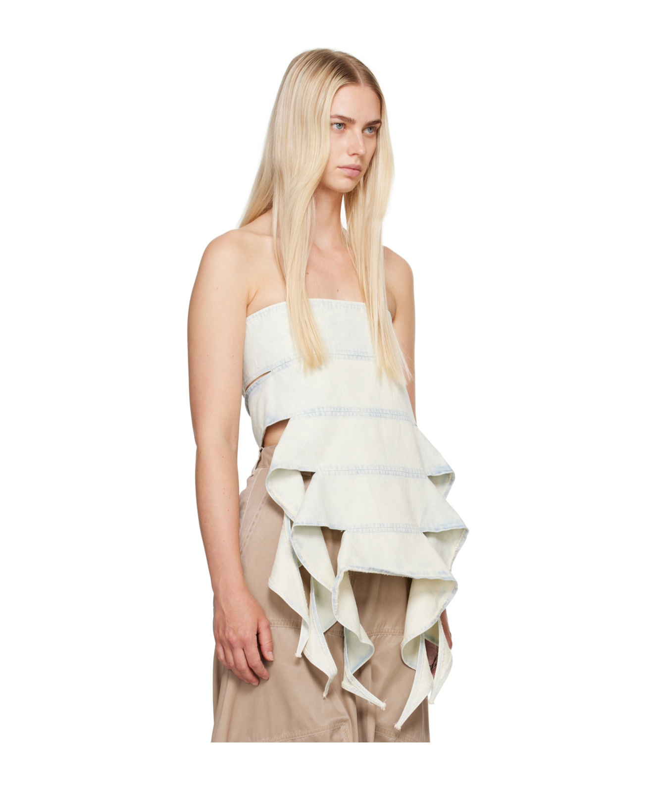 Y/project Snow White Wash Cotton Bug Denim Top In Nude