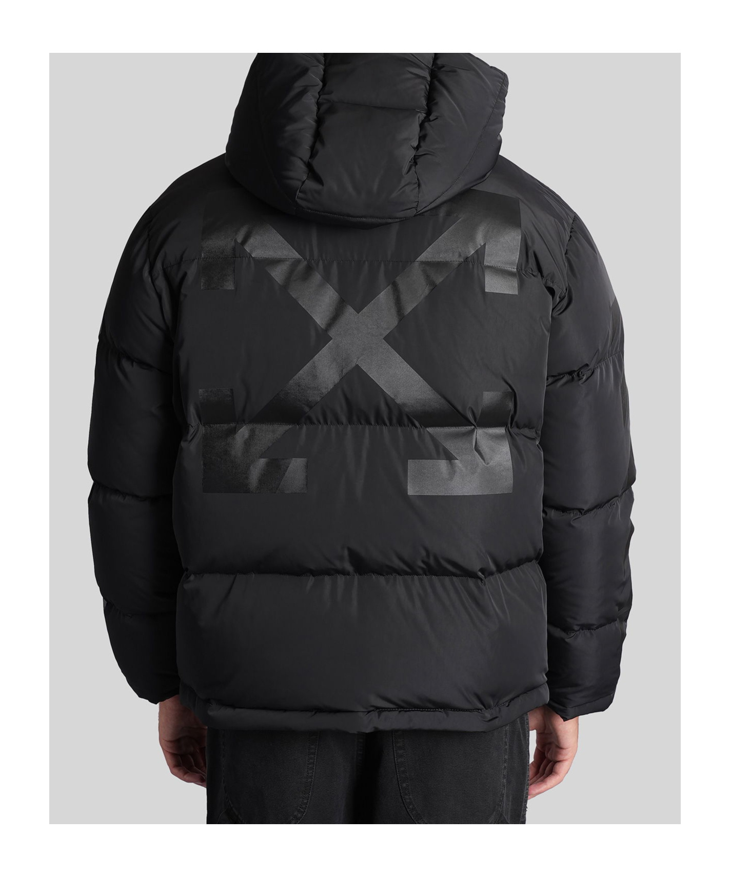 Off-white Hooded Padded Quilted Jacket Pockets In Black