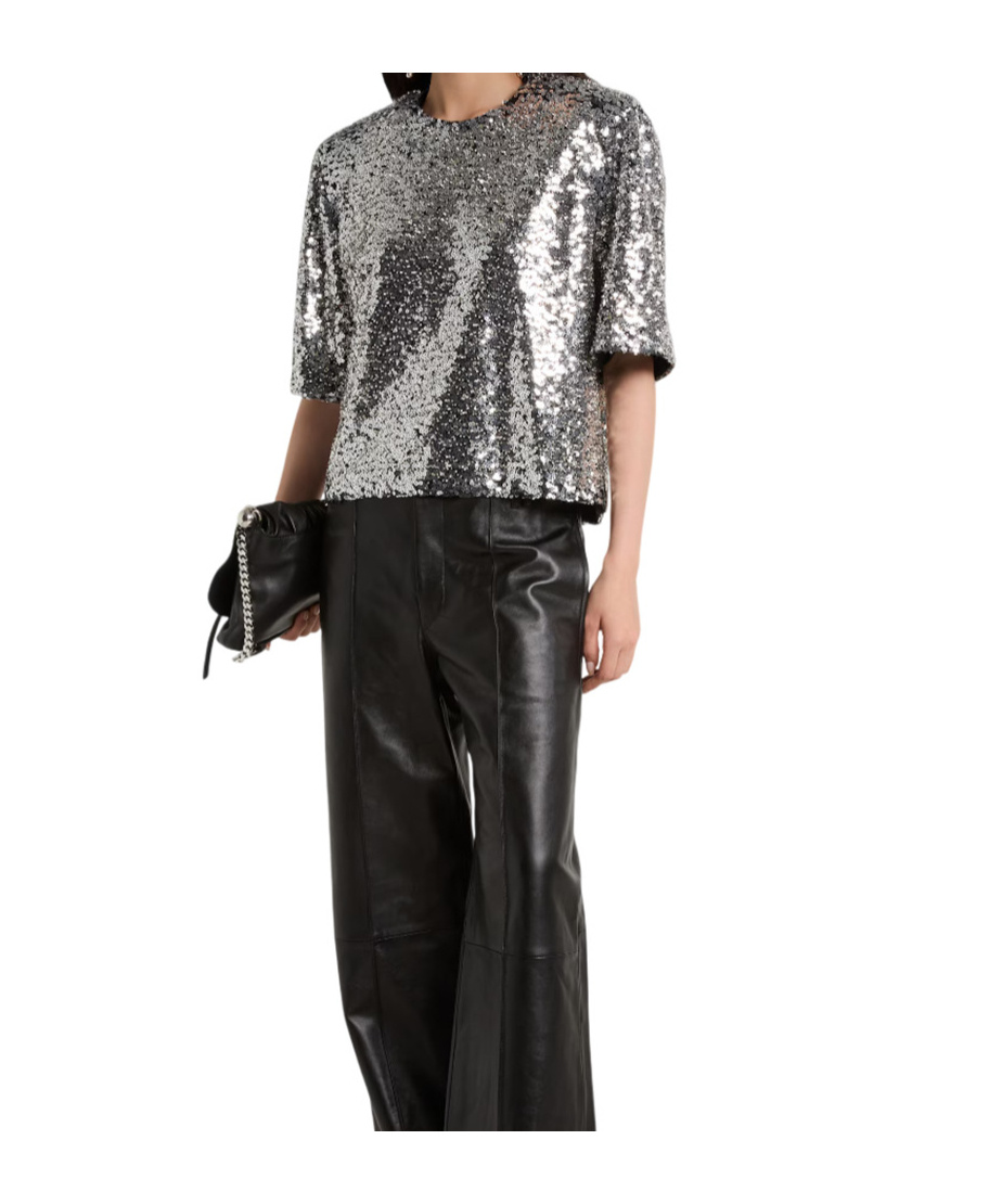 Isabel Marant Padded Shoulder Strap Sequin Top In Silver