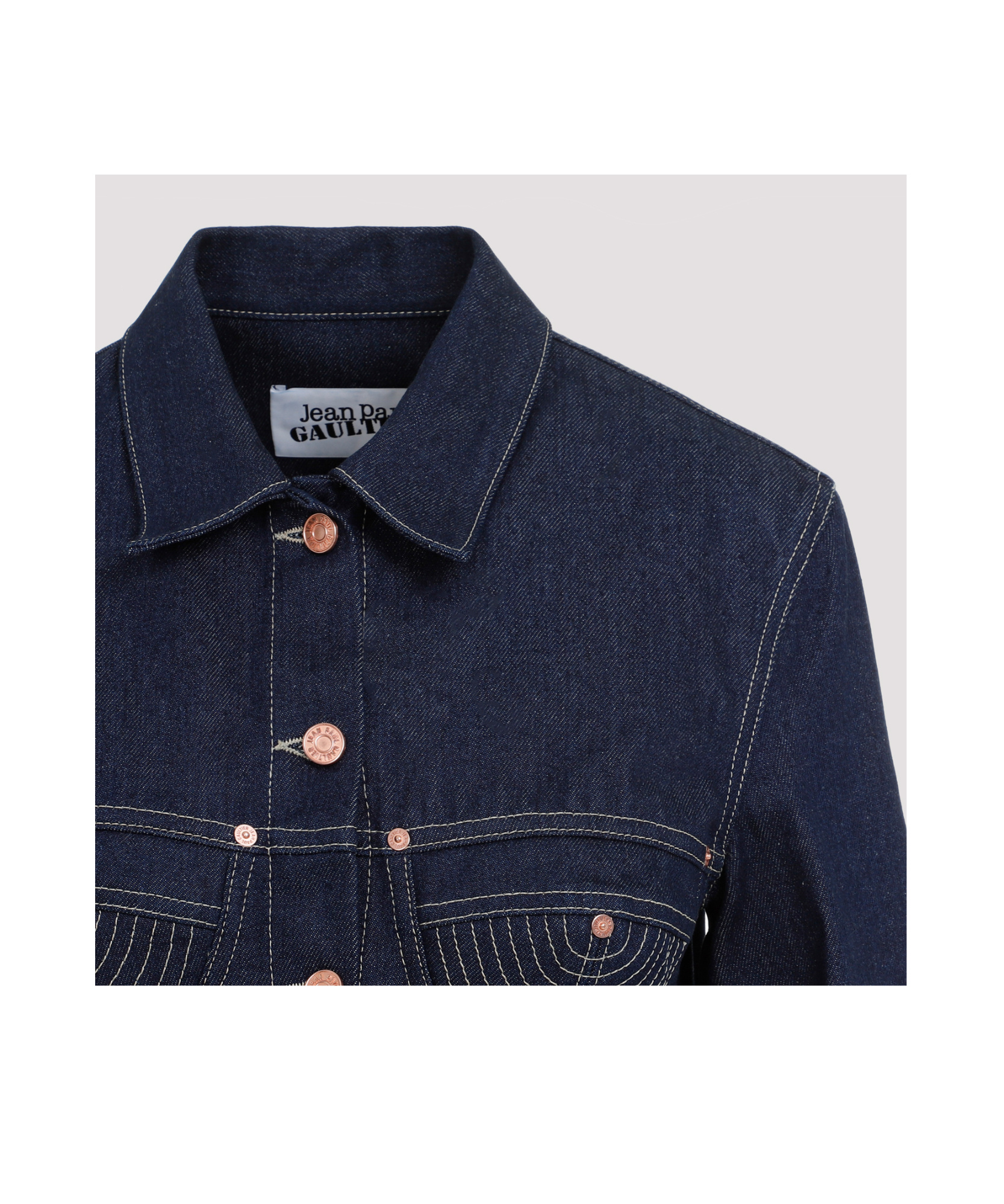 Jean Paul Gaultier Navy Blue Denim Trompe-lil Coat In Black