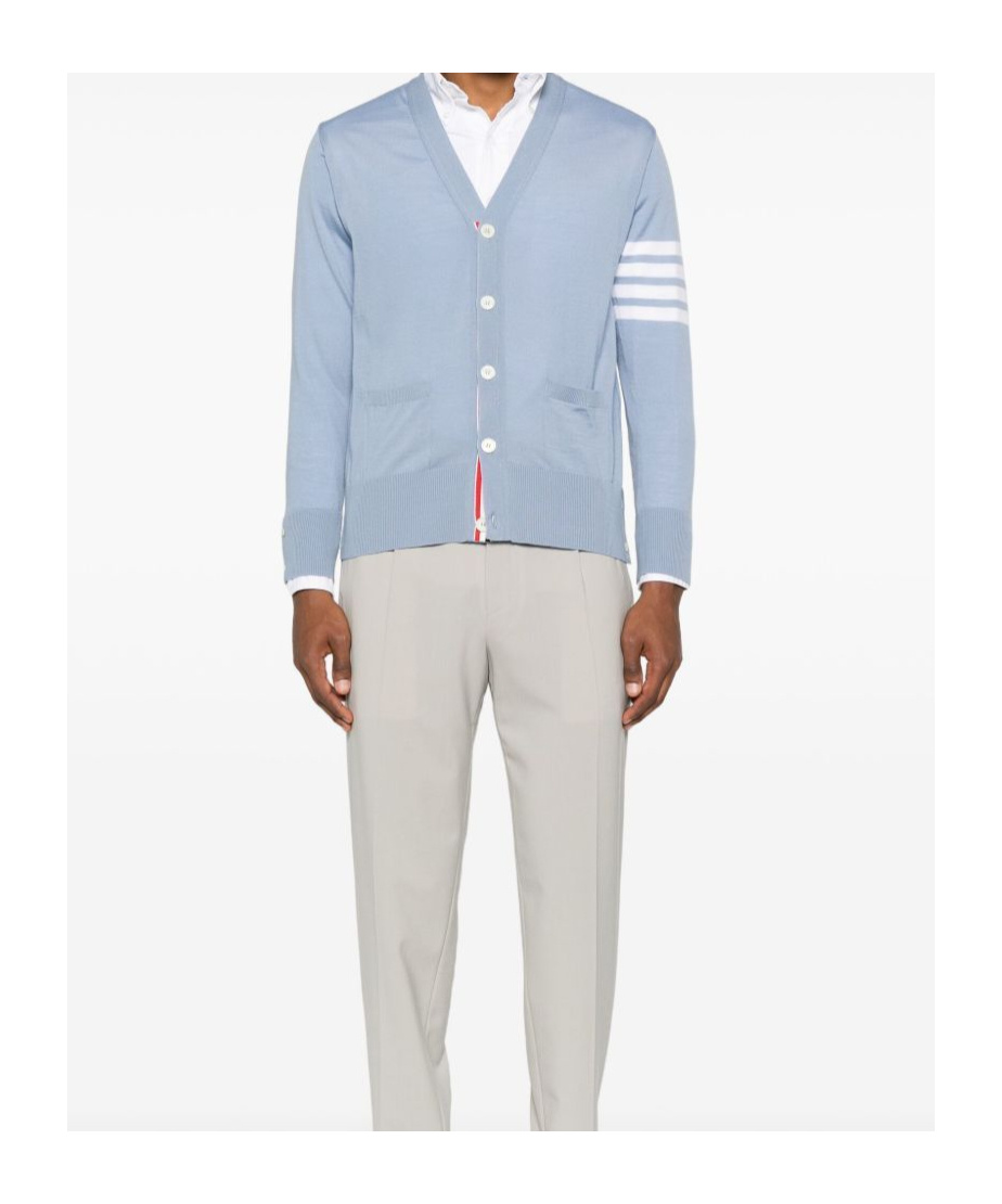 Thom Browne 4-bar Virgin Wool Cardigan In Blue