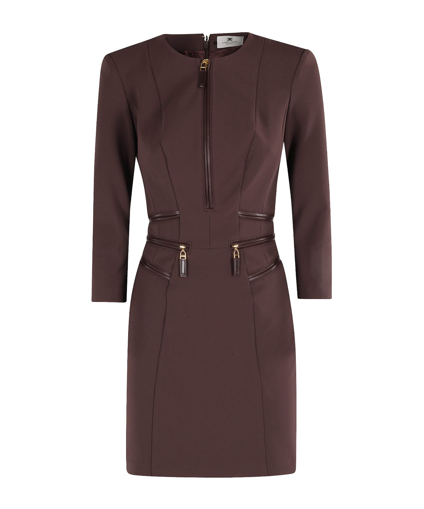 Elisabetta Franchi Merlot Midi Dress With Zipper Detailing In Brown