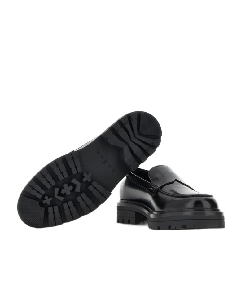 Hogan Leather Loafers With Chunky Sole And Glossy Finish In Black
