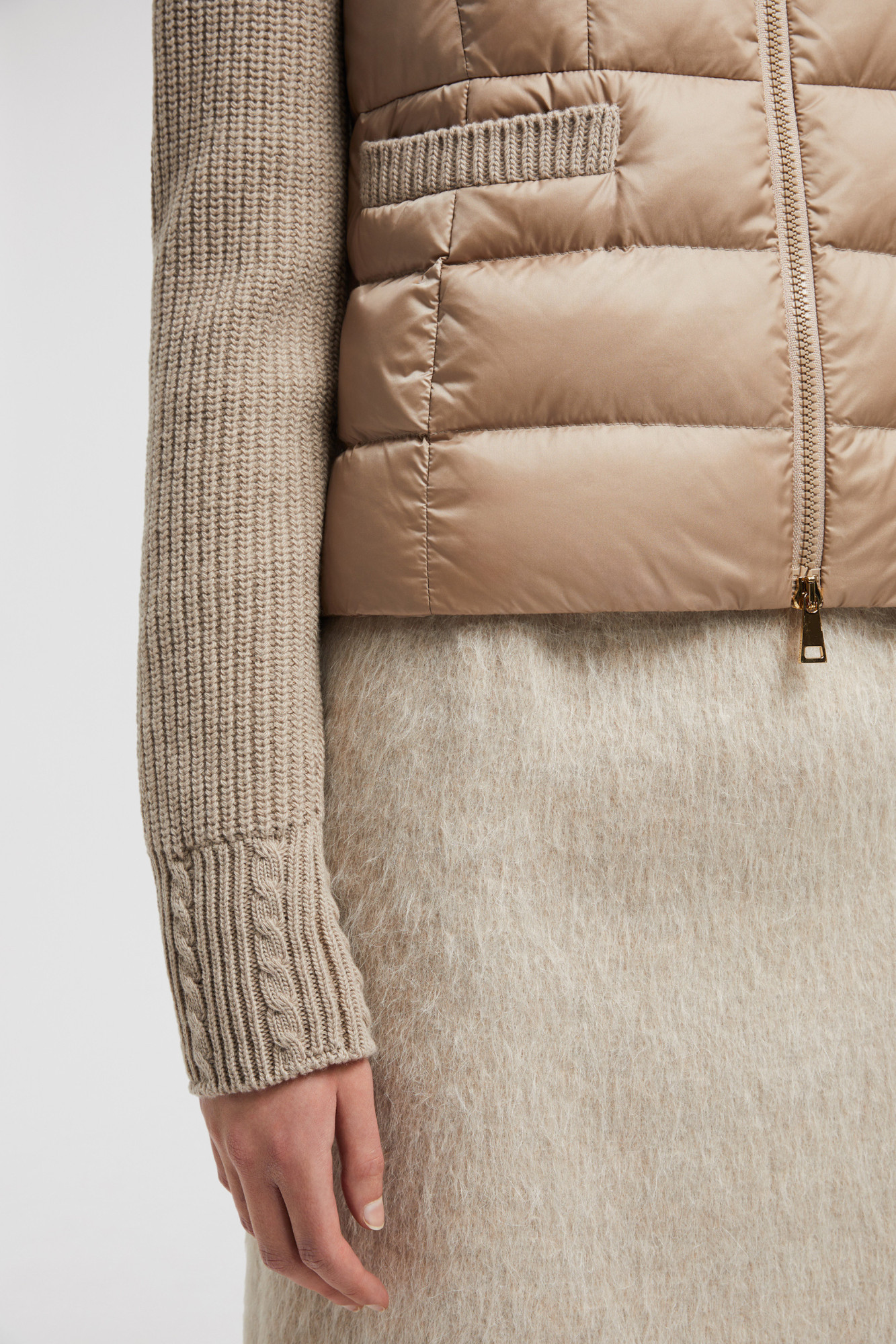 Shop Moncler Padded Zip-up Cardigan In Nude