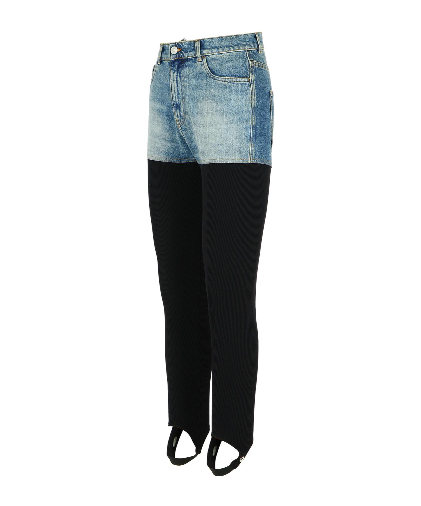 Coperni Layered Denim Shorts With Ribbed Leggings And Secure Fit In Black