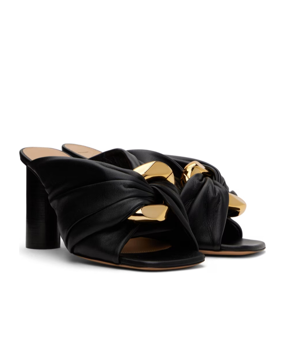 Jw Anderson Twisted Leather Mules Heel 8 Cm In Black