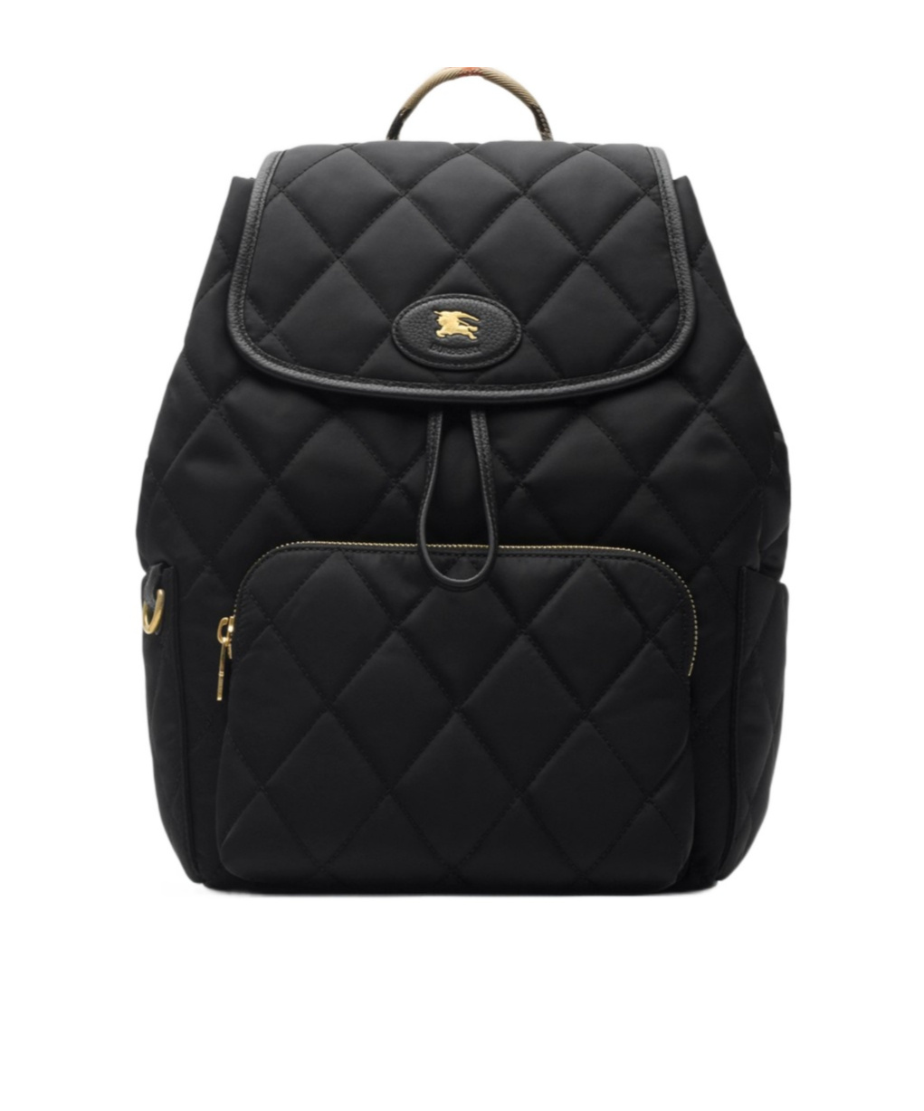 Burberry Womens Black Horseshoe Drawstring Woven Backpack In Black