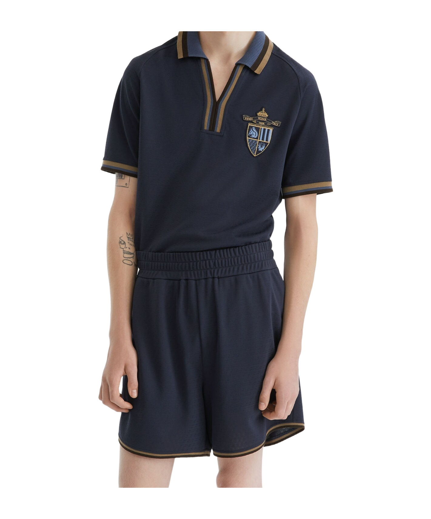 Fendi Dark Blue Ff Jacquard Bermuda Shorts In Black