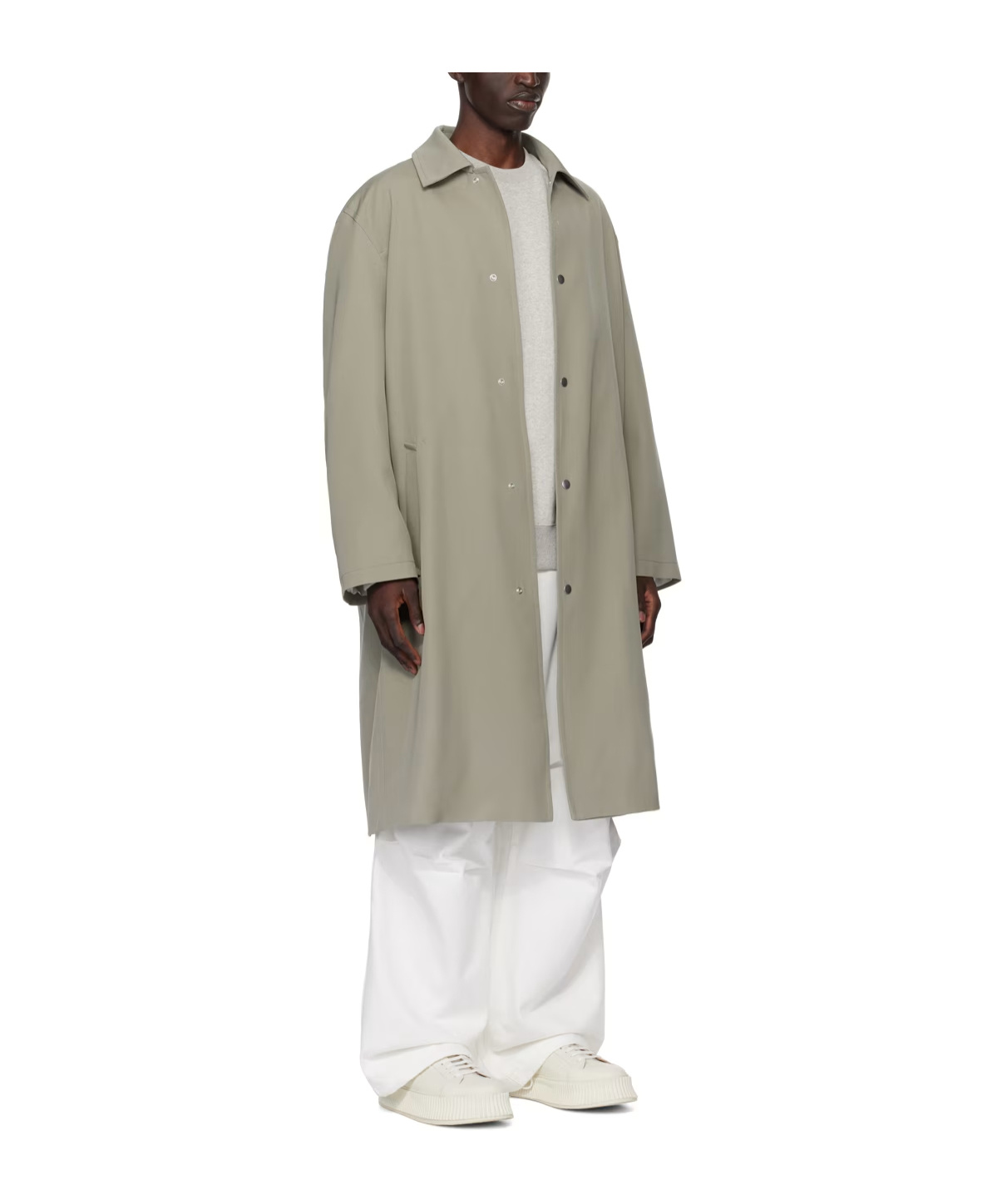 Jil Sander Green Press-stud Coat In Gray