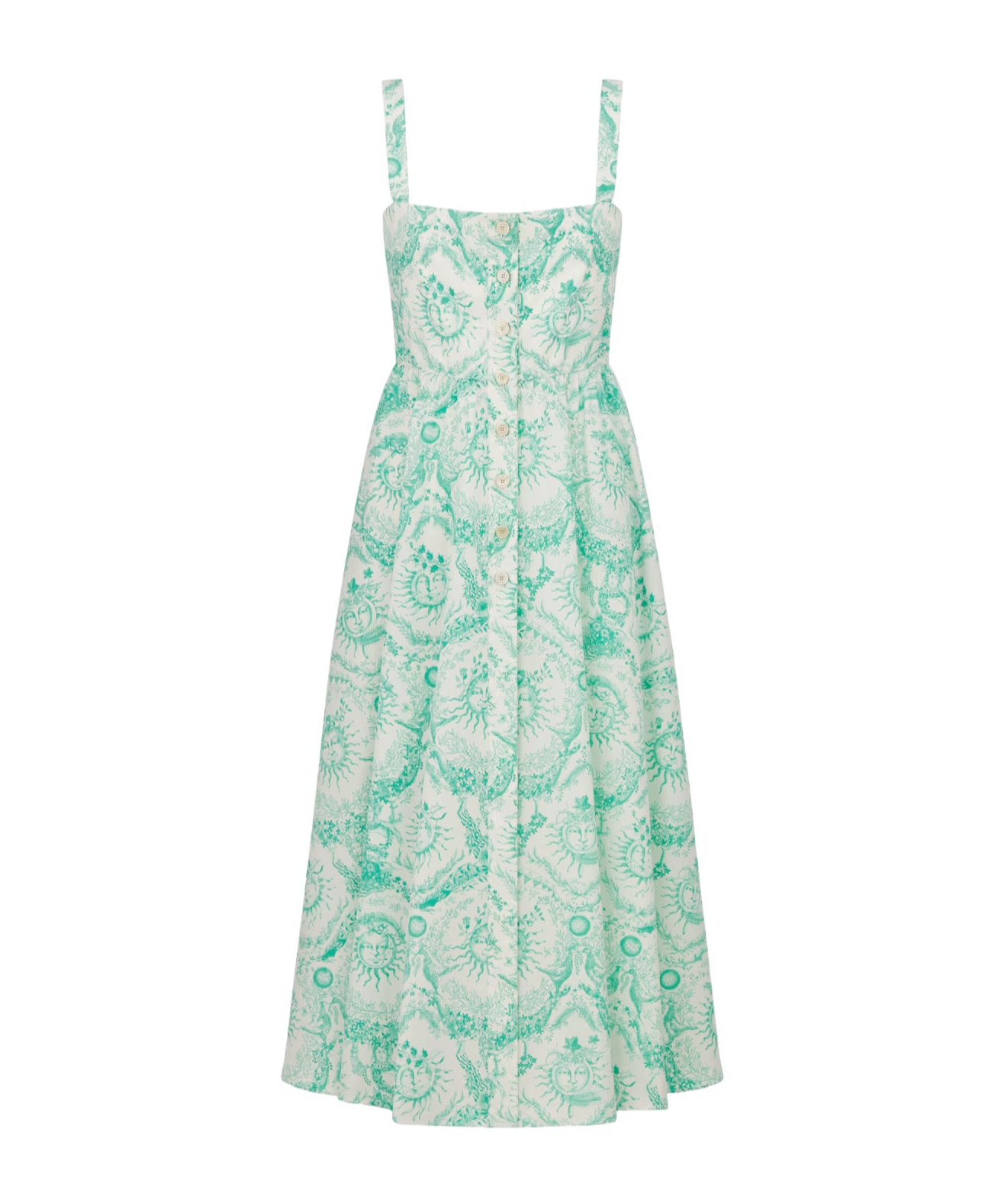 Dior Cotton Blend Flared Shirt Dress With Azulejo Motif In Green