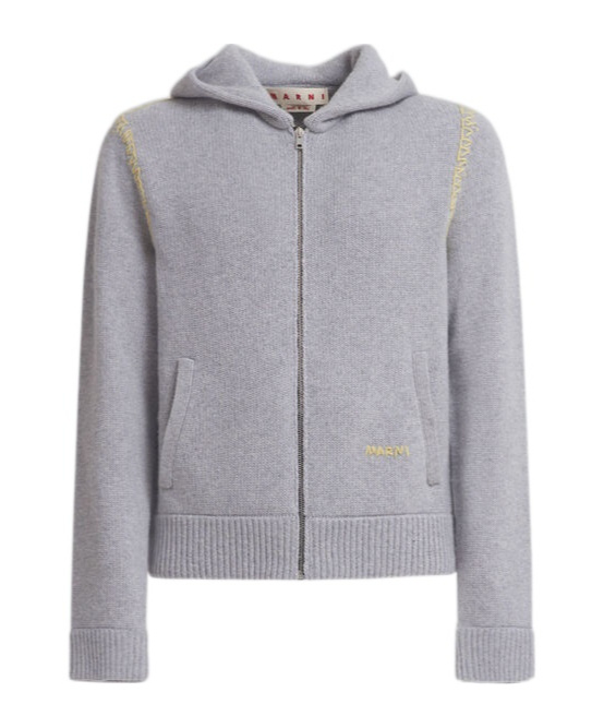 Marni Wool-blend Contrast-stitch Hoodie In Gray