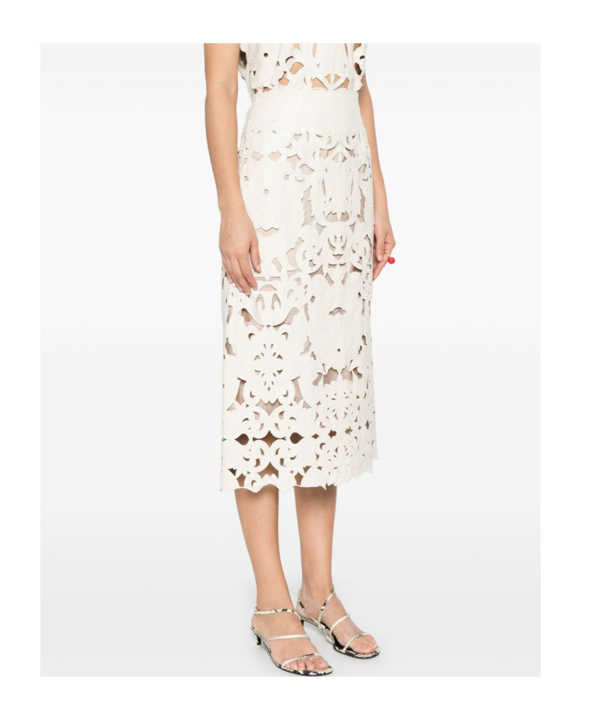 Shop Forte Forte Cut Out Midi Skirt In Beige