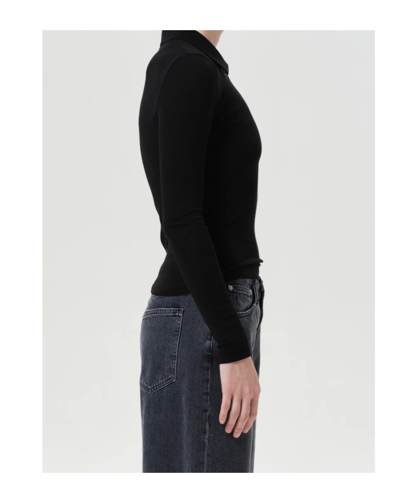 Agolde Button-down Long-sleeved Polo Shirt In Black