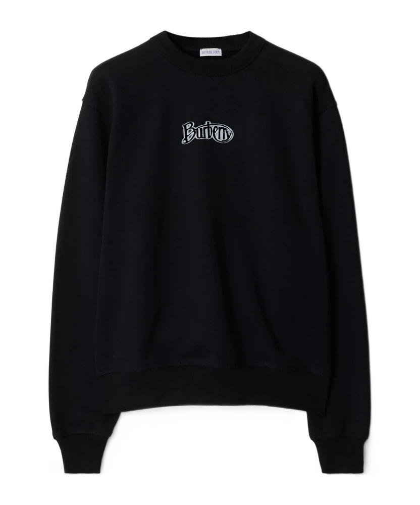 Burberry Black Logo Cotton Blend Sweatshirt In Black