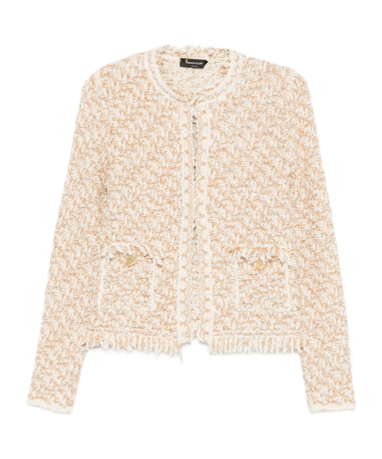 Fabiana Filippi Textured Wool Blend Long Sleeve Jacket In Neutral