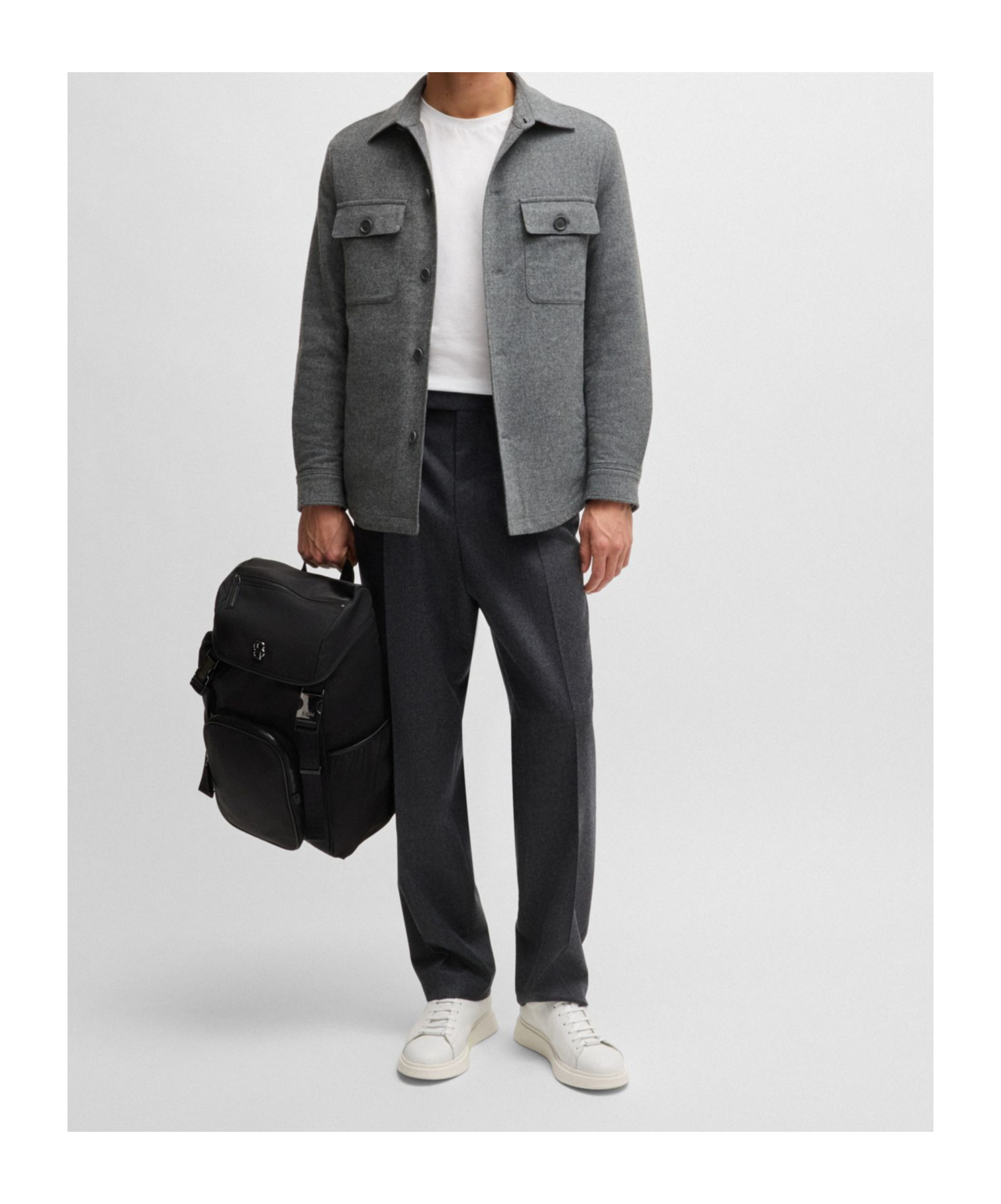Hugo Boss Boss Brushed Flannel Overshirt With Quilted Interior In Black