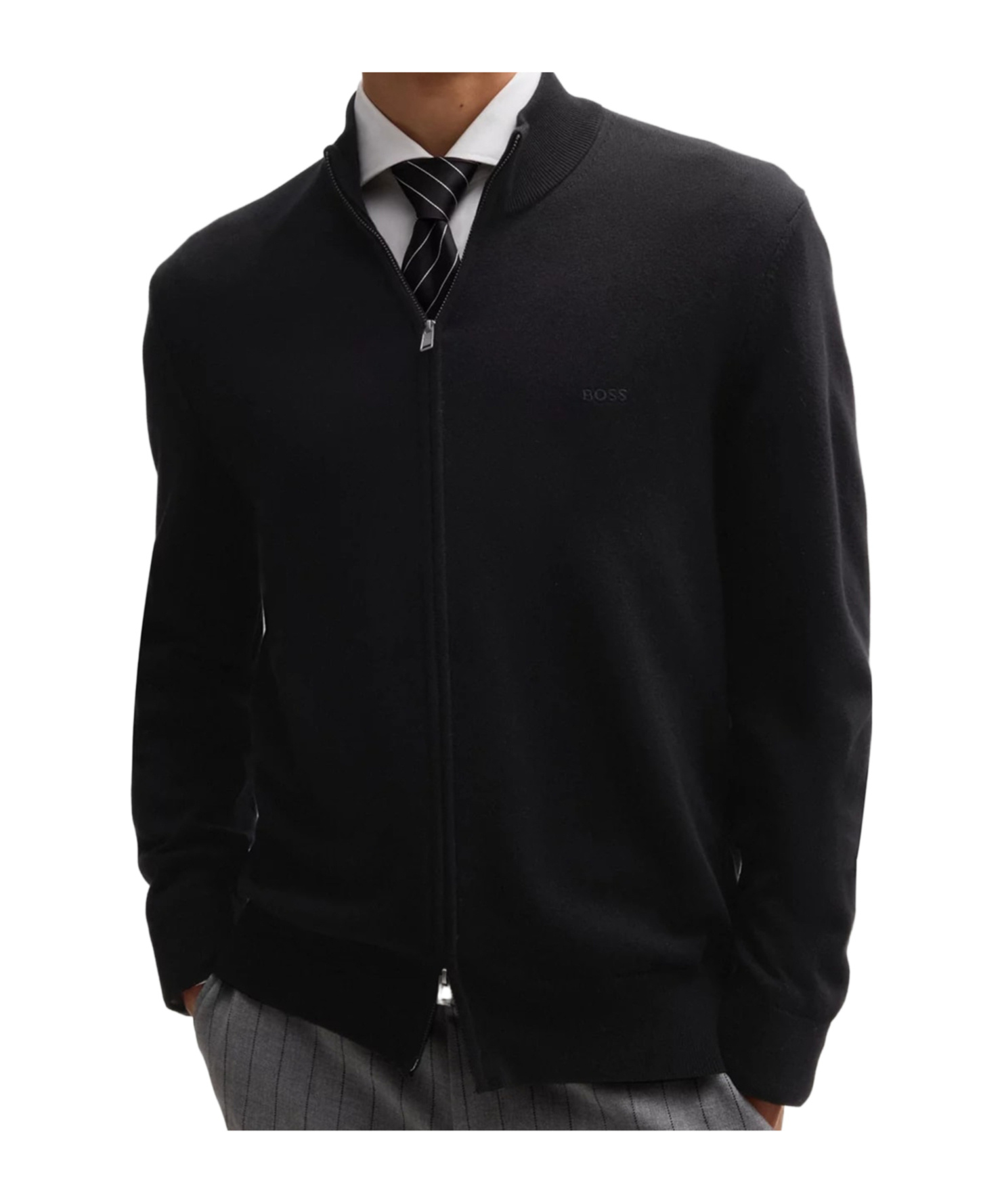Hugo Boss Knitted Zipper Cardigan In Black