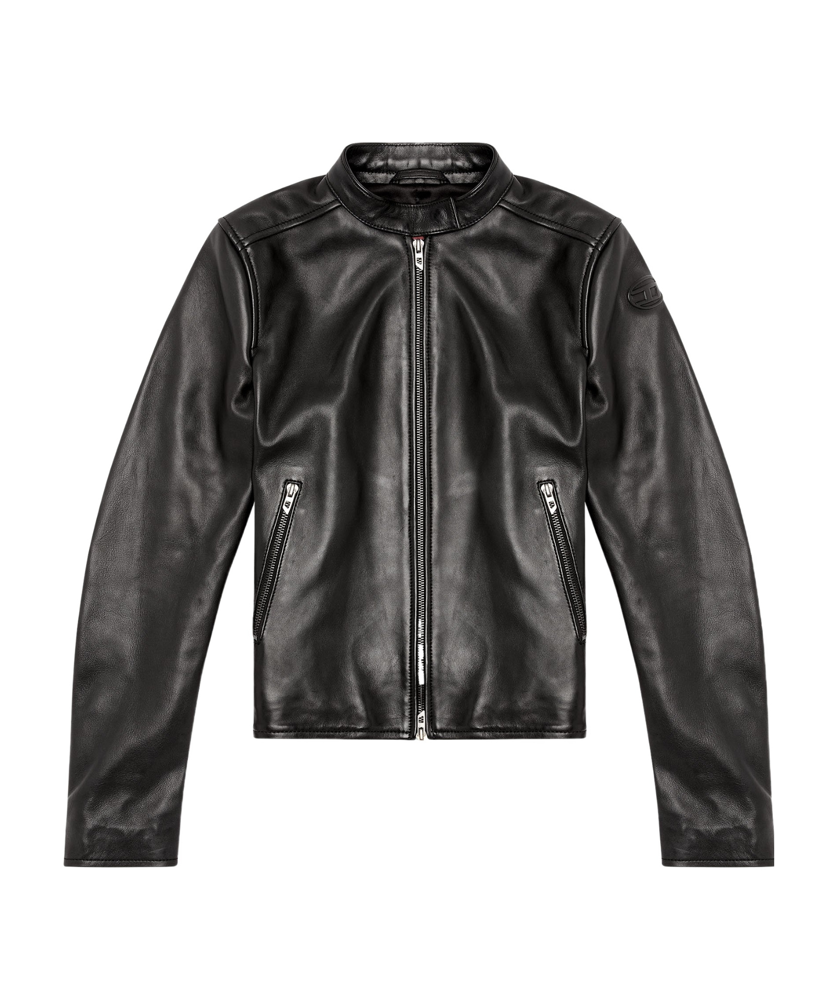 Diesel Black Lambskin Mock Neck Jacket In Black