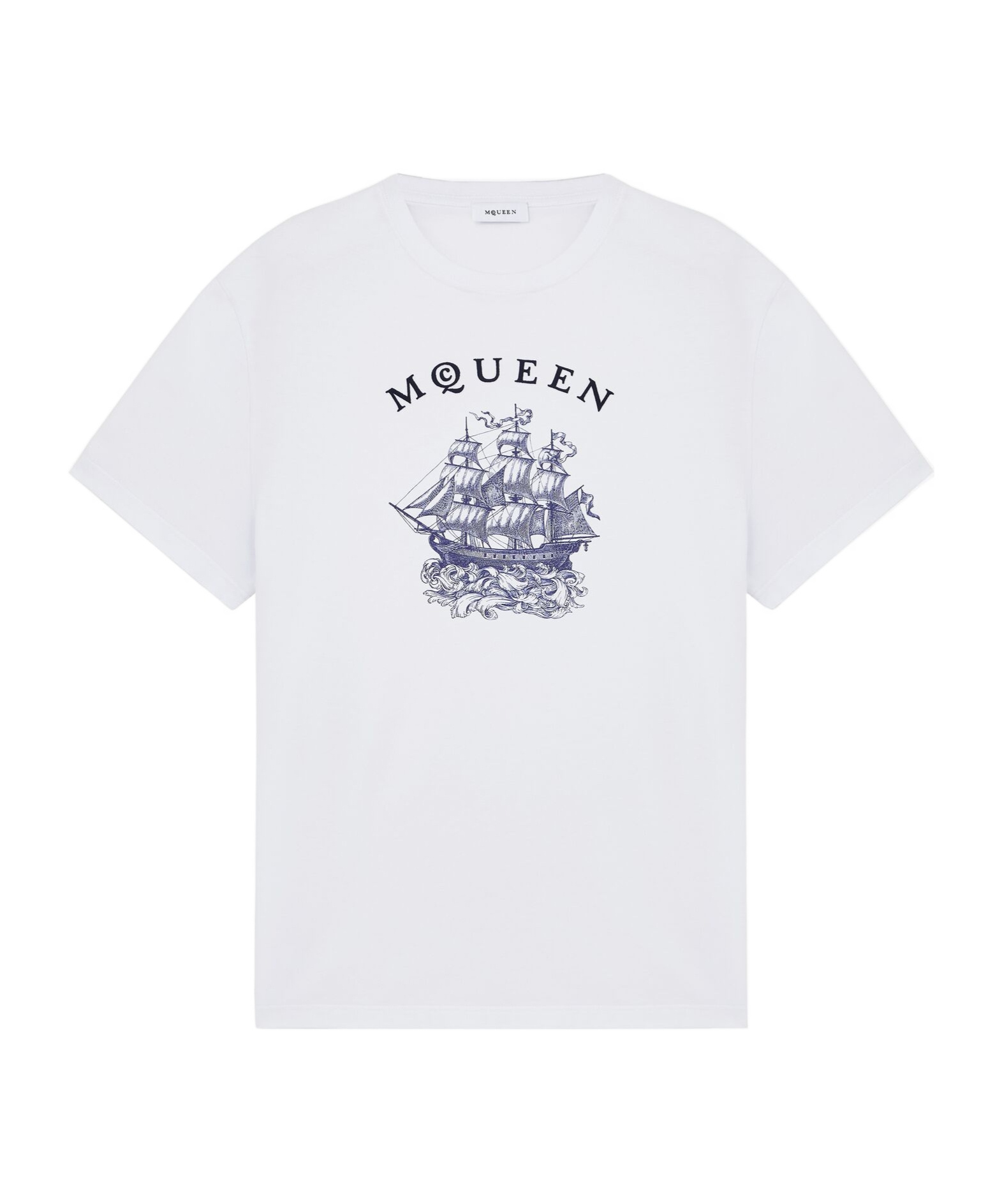 Alexander Mcqueen White Crewneck T-shirt With Logo Print On The Front In Cotton Man In White