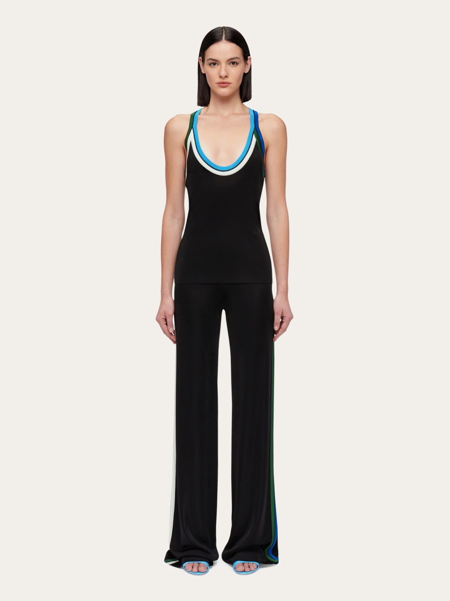 Ferragamo Contrast-colored Striped Casual Pants In Black