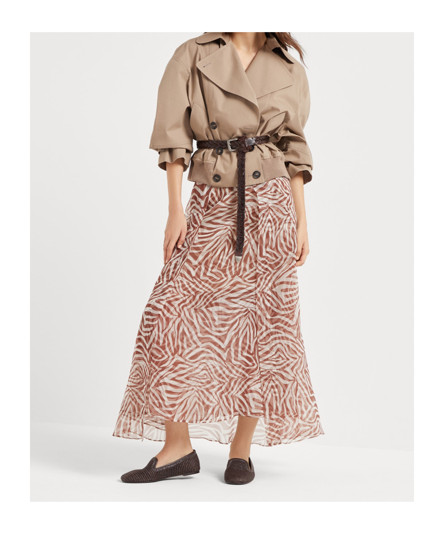 Brunello Cucinelli Women Techno Cotton Membraned Panama Crop Caban In Walnut