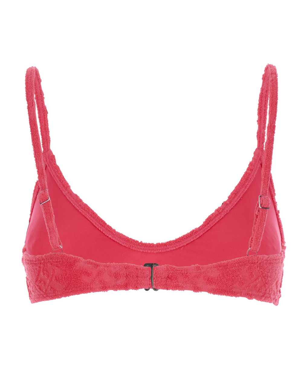 Tory Burch Terry Pink Bikini Top With Adjustable Spaghetti Straps And All-over Logo Embroidery In Cotton Blend In Red