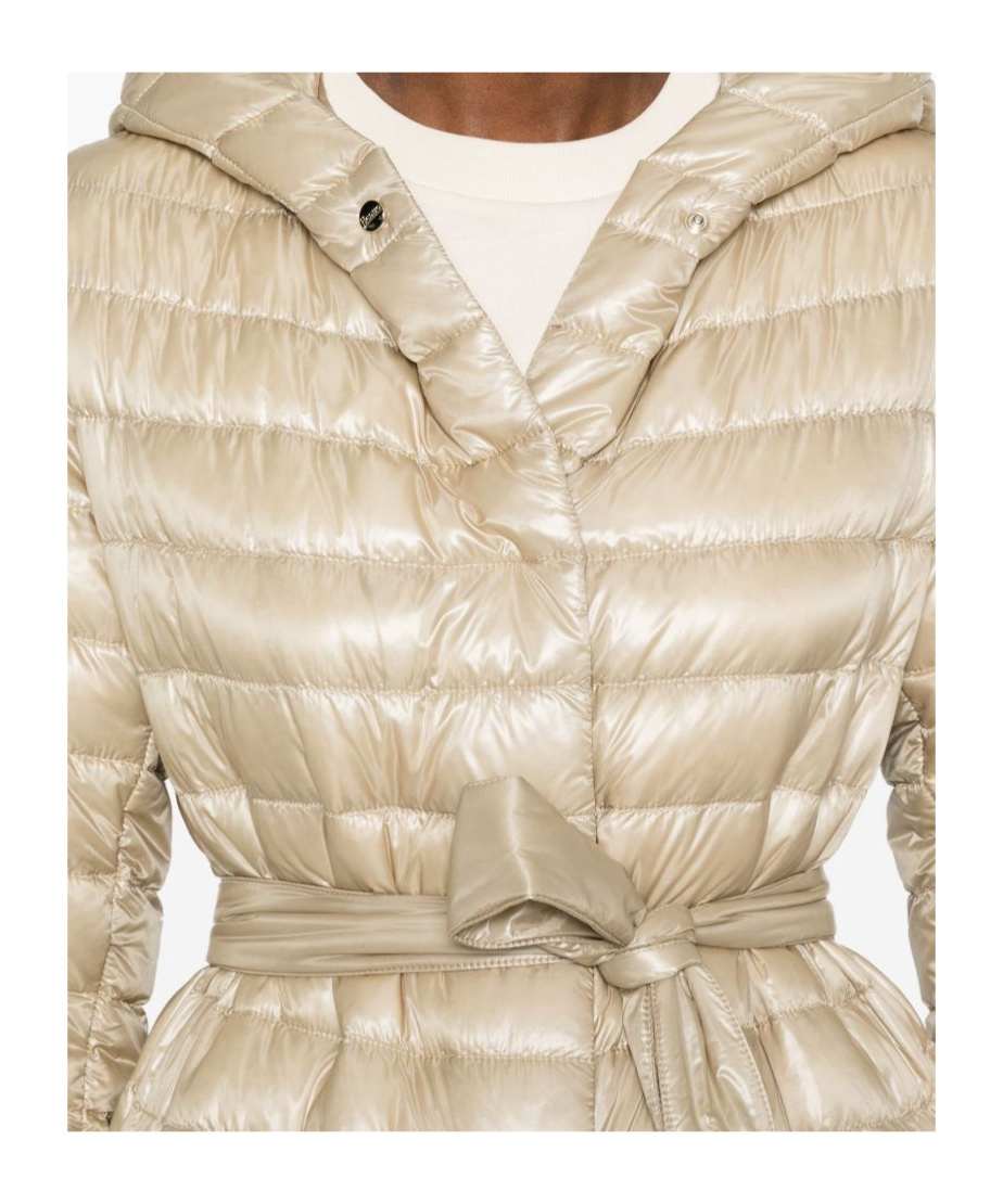 Herno Down Jacket Hooded Waist Belted In Neutral