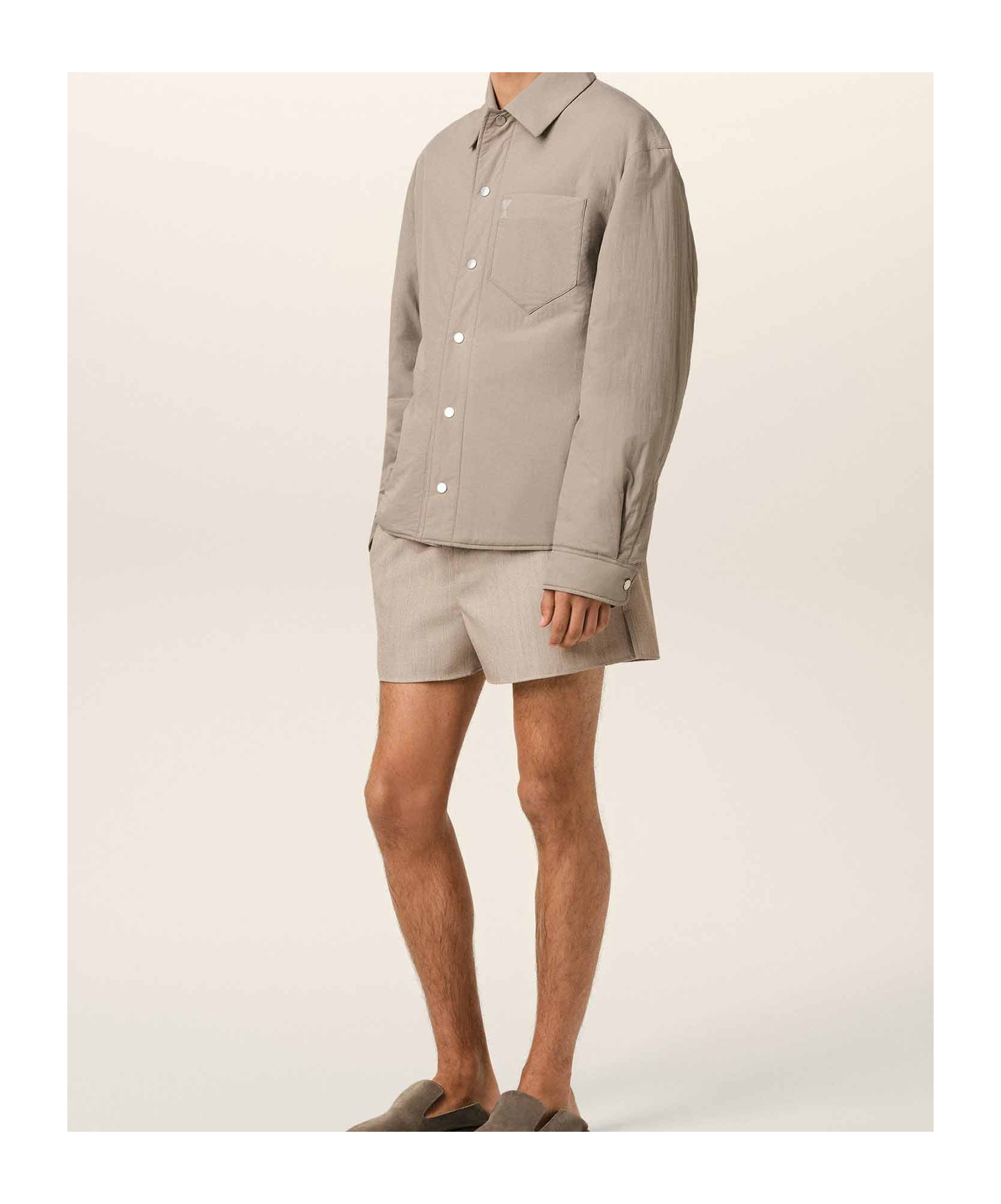 Ami Alexandre Mattiussi Beige Canvas Padded Ami De Coeur Overshirt Grey In Nude