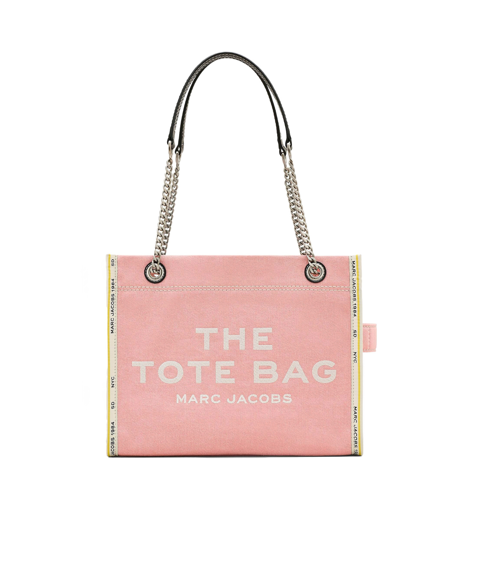 Marc Jacobs Pink Denim Bag With Logo And Chain Handles In Pink