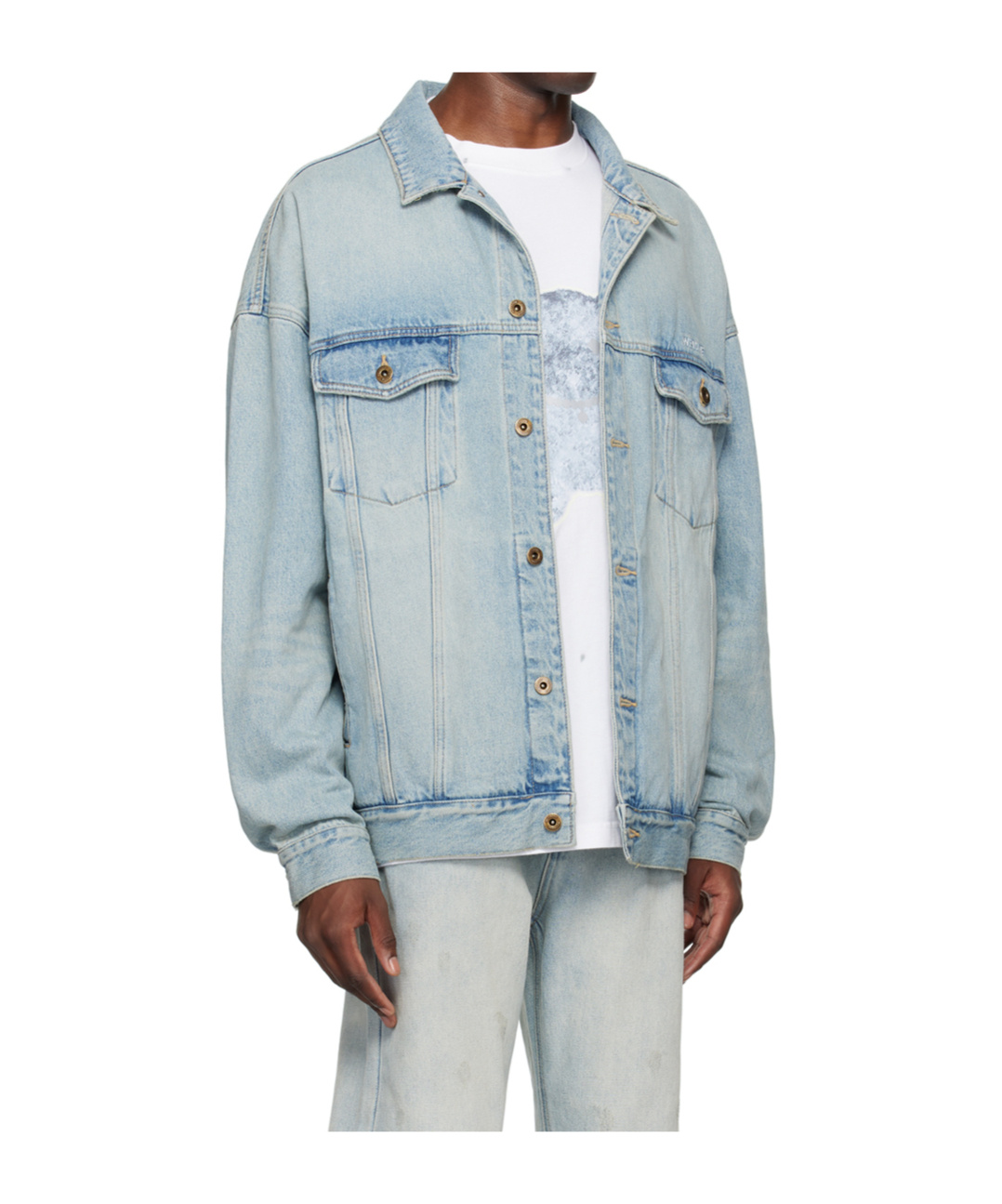 We11 Done Logo Embroidered Denim Coat In Gray