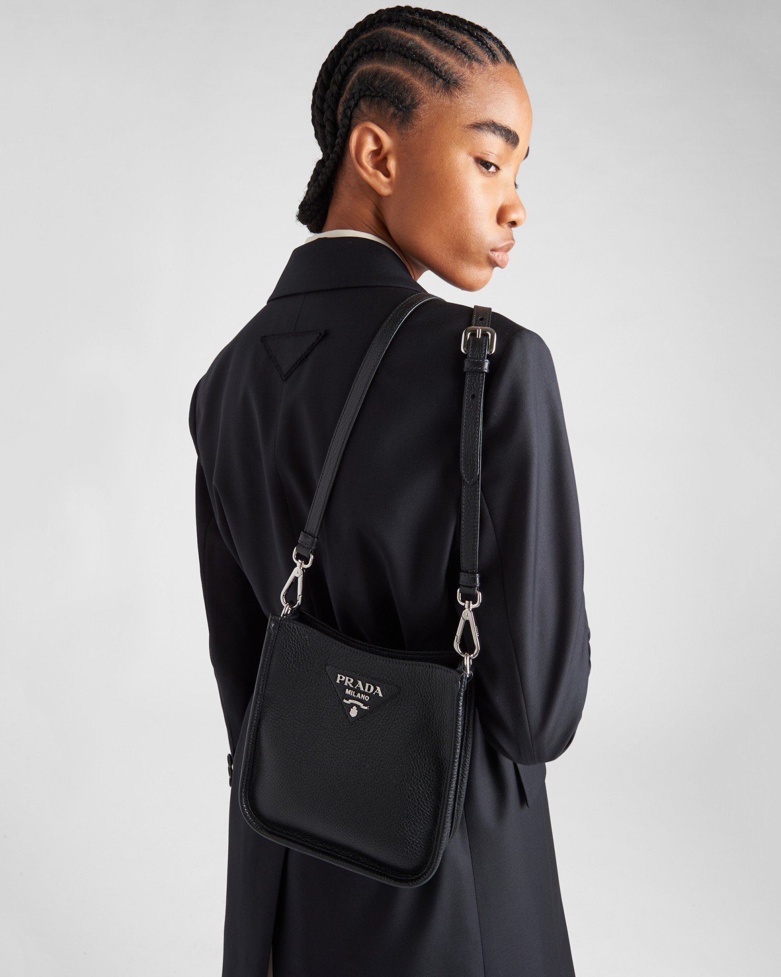 Prada Leather Mini Shoulder Bag In Black