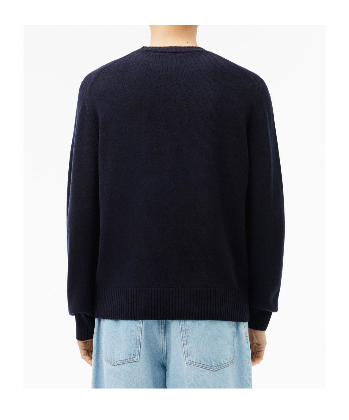 Lacoste Organic Cotton Sweater Round Neck Navy Blue In Blue