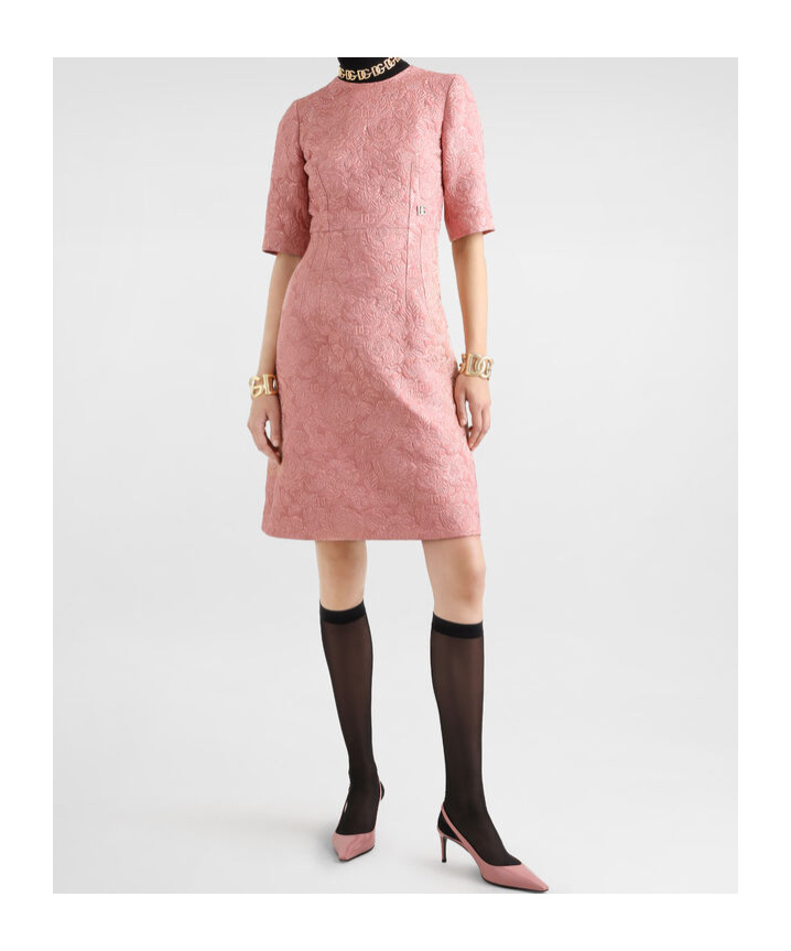 Dolce & Gabbana Floral-jacquard Midi Dress In Pink