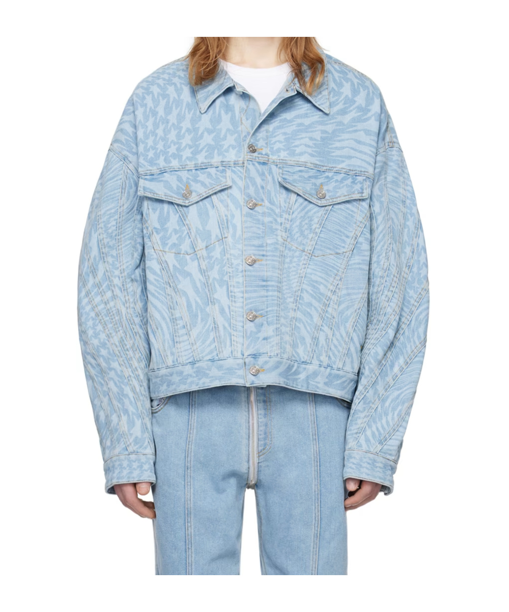 Mugler Blue Star Denim Jacket In Blue
