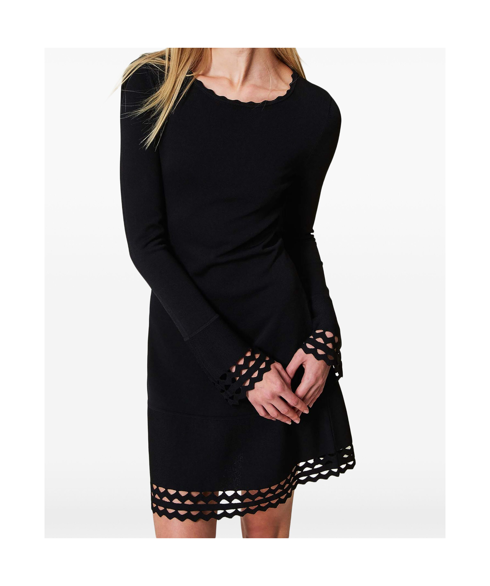 Shop Twinset Scallop-trim Dress In Black