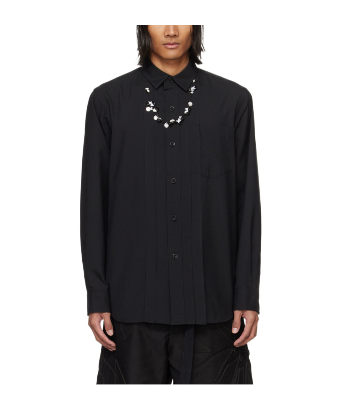 Sacai Lapel Long-sleeved Shirt In Black
