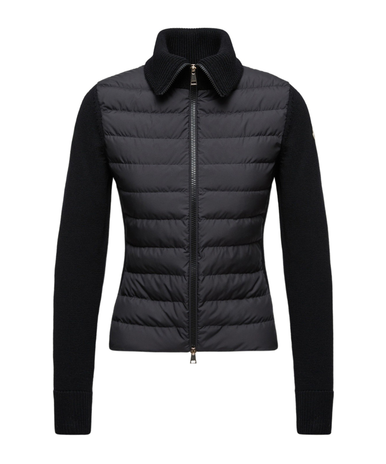 Moncler Padded Zip-up Wool Cardigan In Black