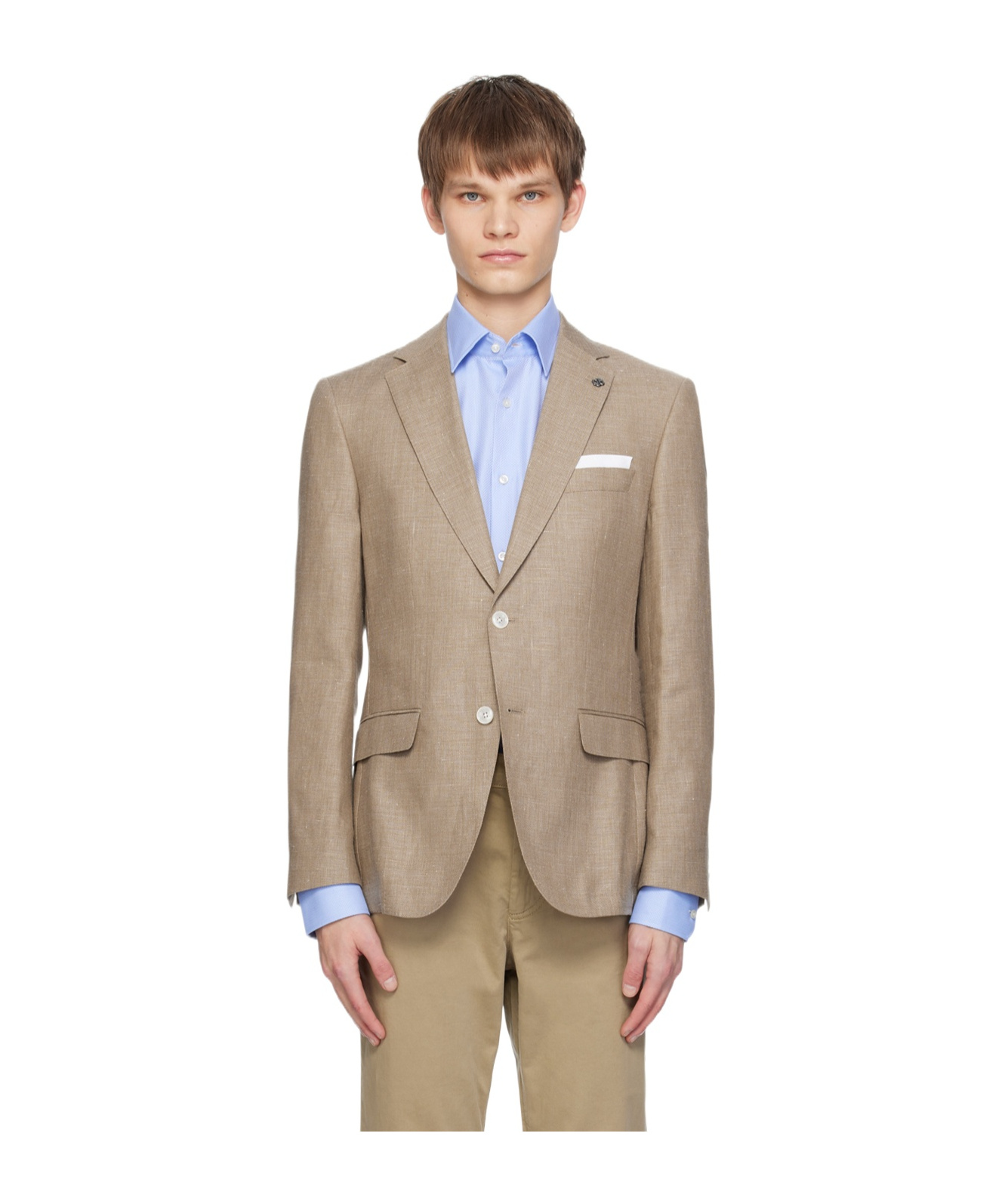 Hugo Boss Slim-fit Long-sleeved Blazer In Brown