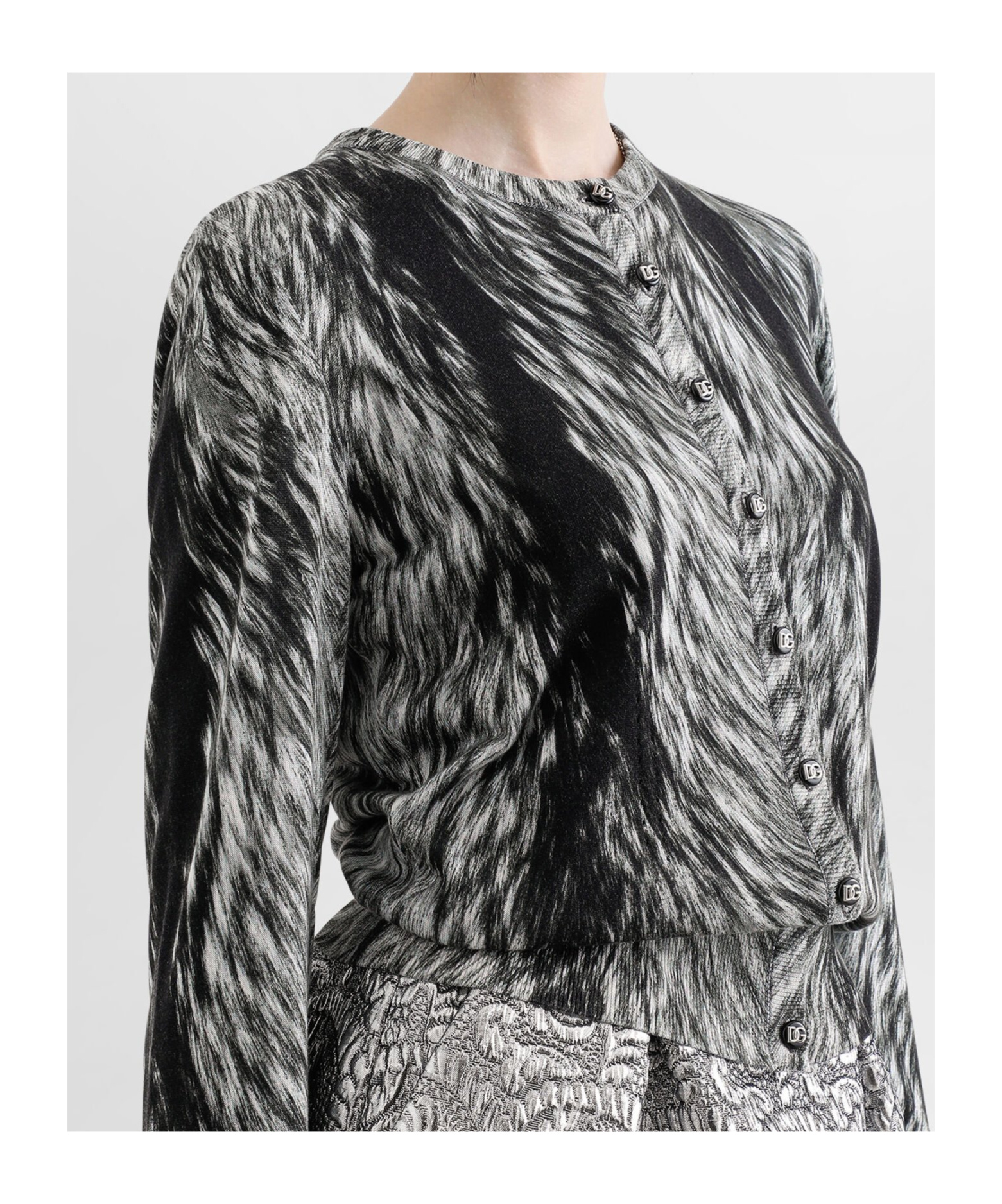 Dolce & Gabbana Fur-print Silk Cardigan In Gray