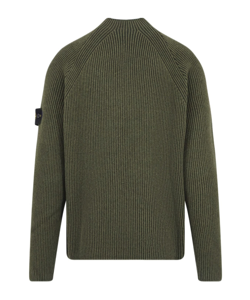 Stone Island 5100023 Ribbed Mock-neck Sweater In Green