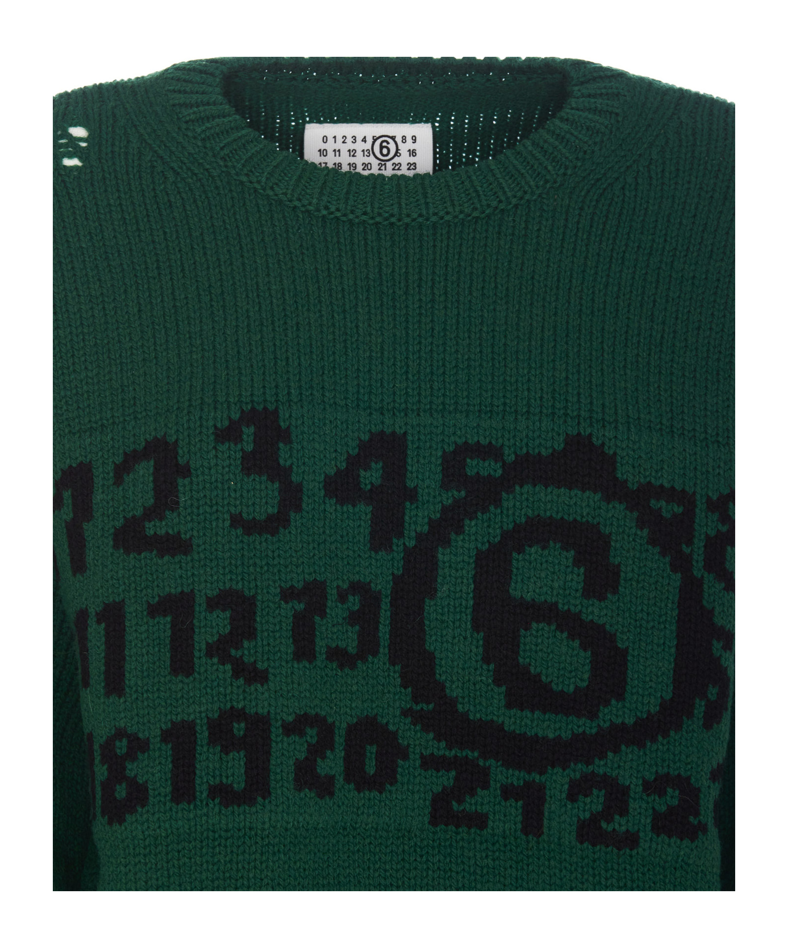 Mm6 Maison Margiela Logo-intarsia Distressed-effect Jumper In Green