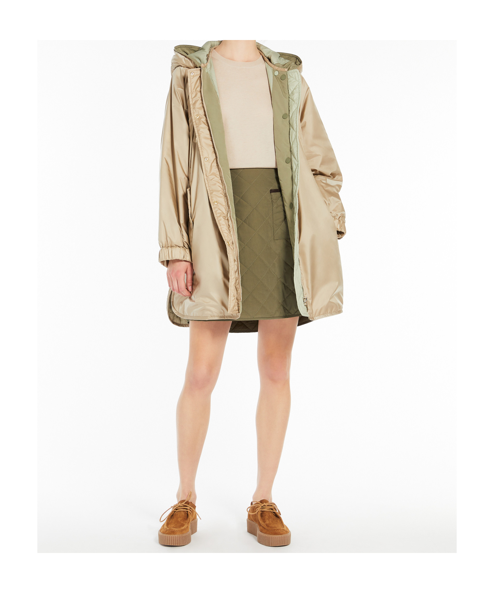 Weekend Max Mara Long-sleeved Double-sided Parka Coat In Nude