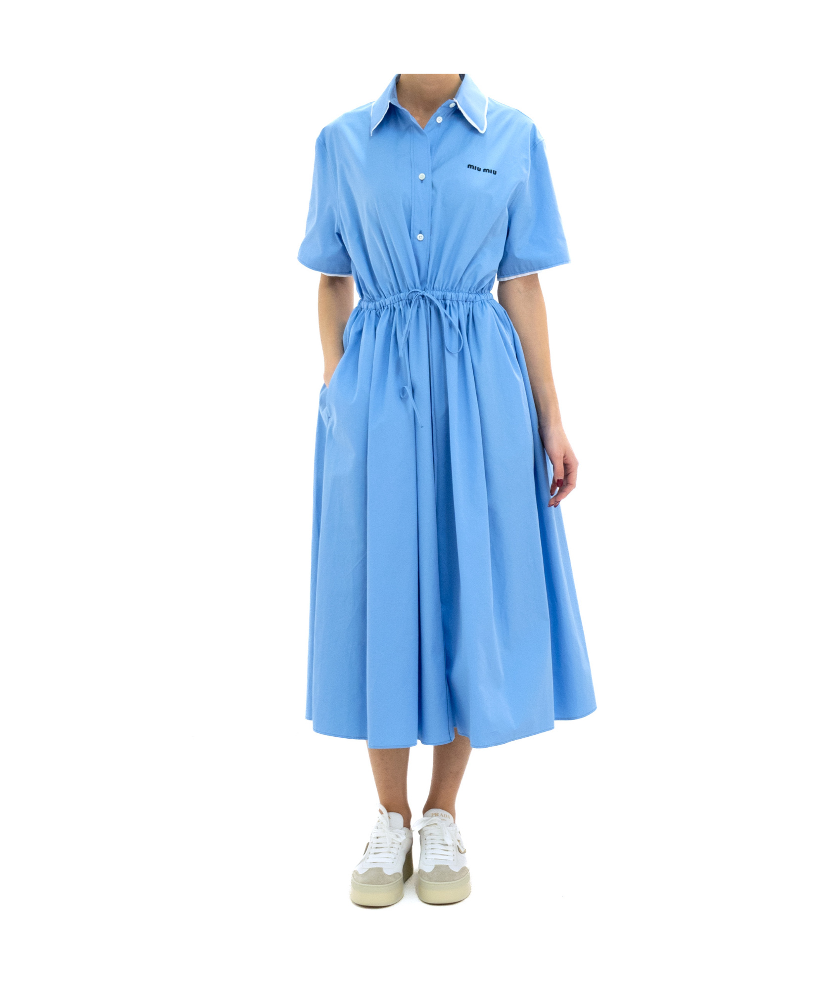 Miu Miu Short Sleeve Dress In Blue
