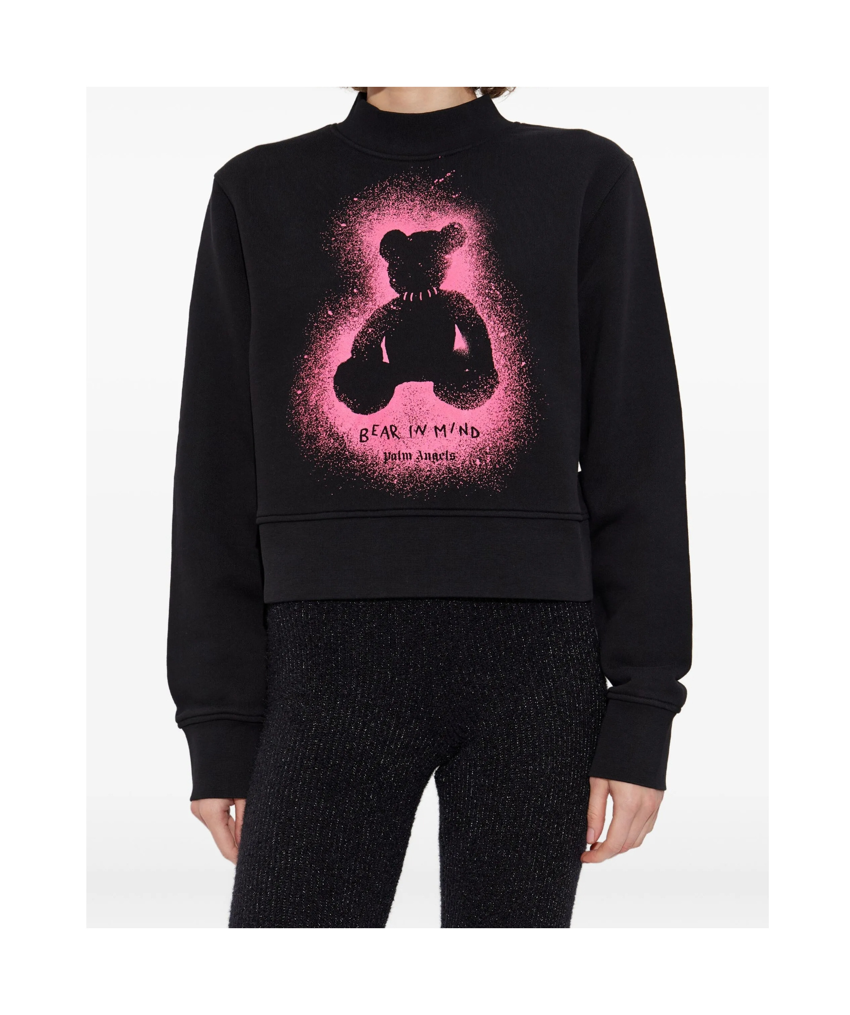 Palm Angels Cropped Black And Fuchsia Graphic Sweatshirt In Black