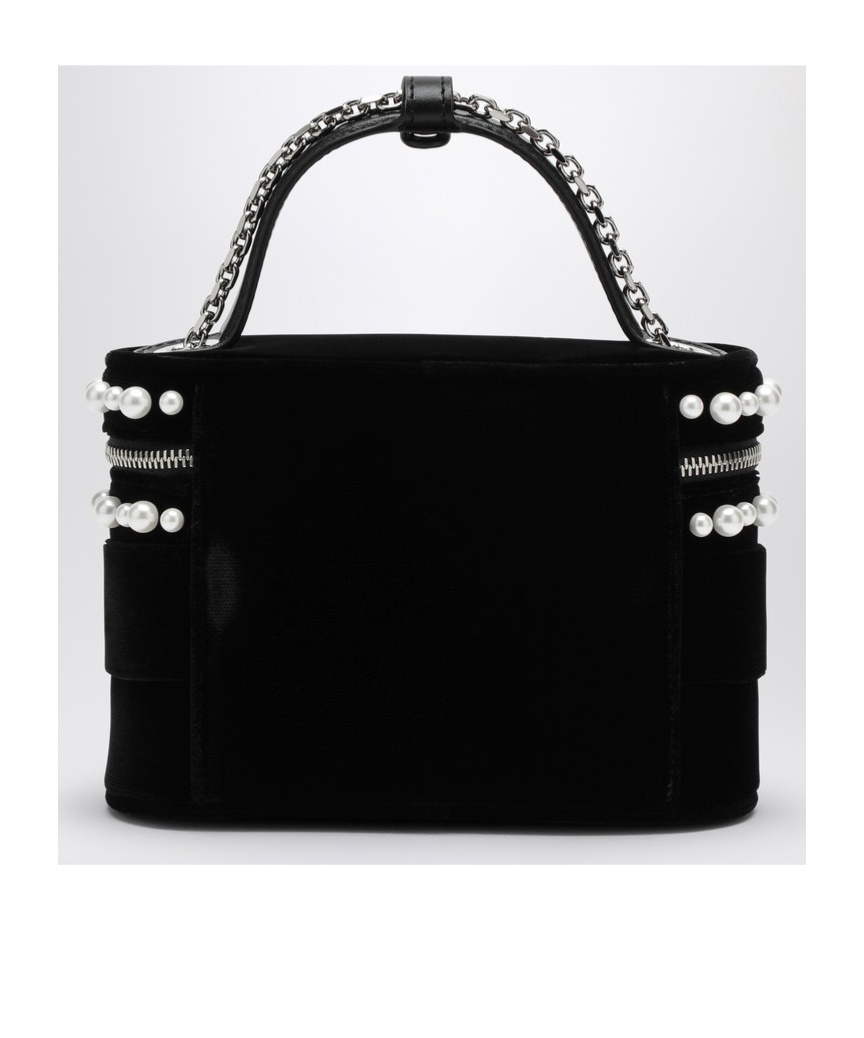 Roger Vivier Mini Velvet Vanity Handbag With Beads And Rhinestone Buckle In Black
